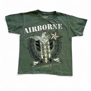 GWP Sport Boys Airborne Force Eagle Graphic T-Shirt Olive Green Size 8